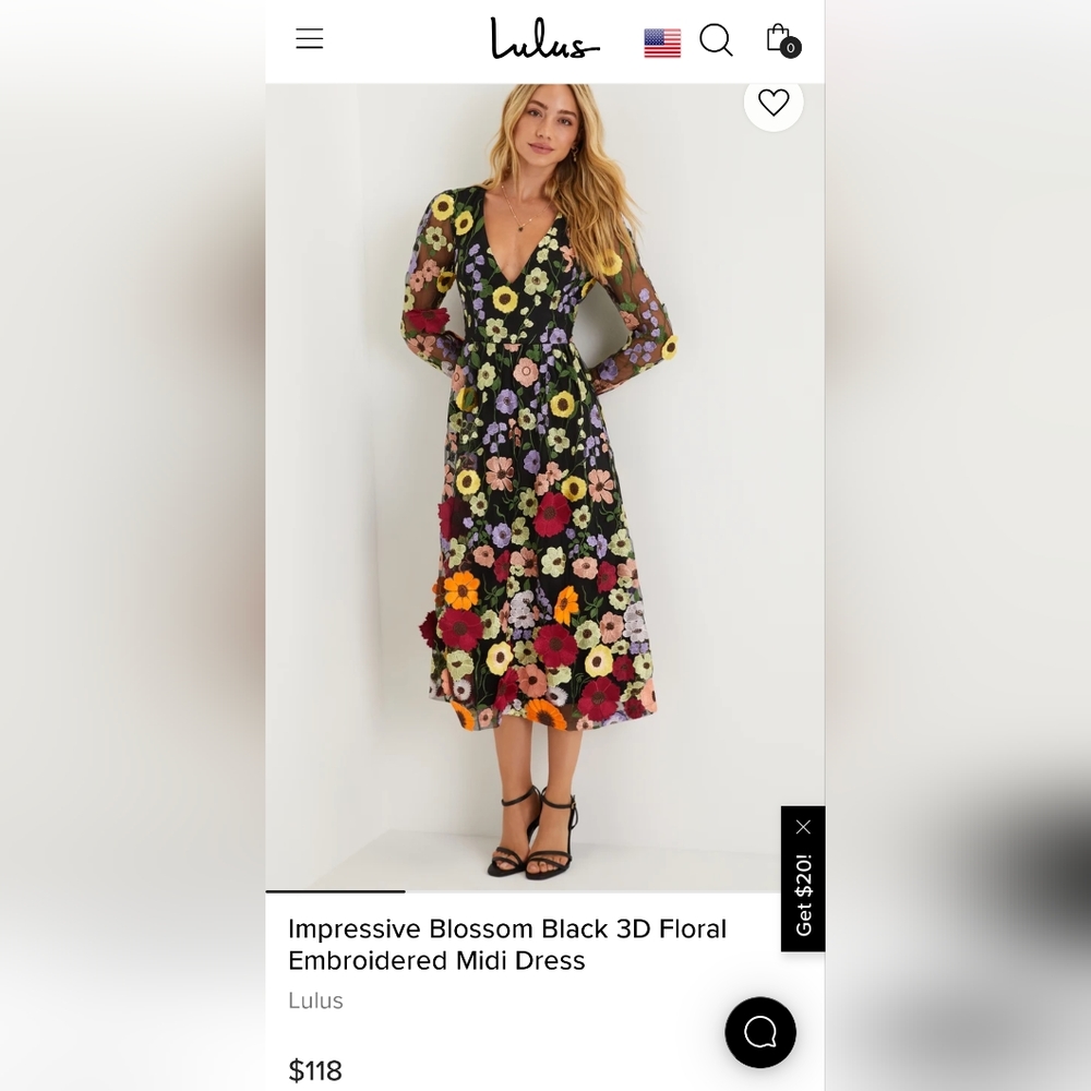 Lulu's Impressive Blossom Black 3D Floral Embroidered Midi Dress